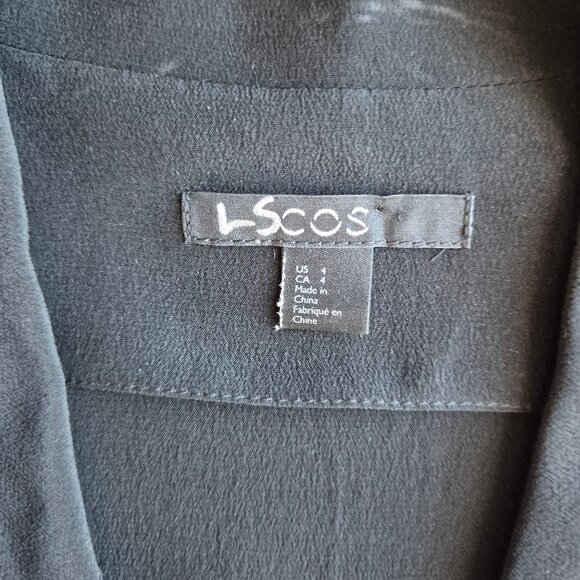 COS 100% Silk Surplice Jumpsuit Cap Sleeve Pocket Elastic Waist Black - Picture 8 of 12